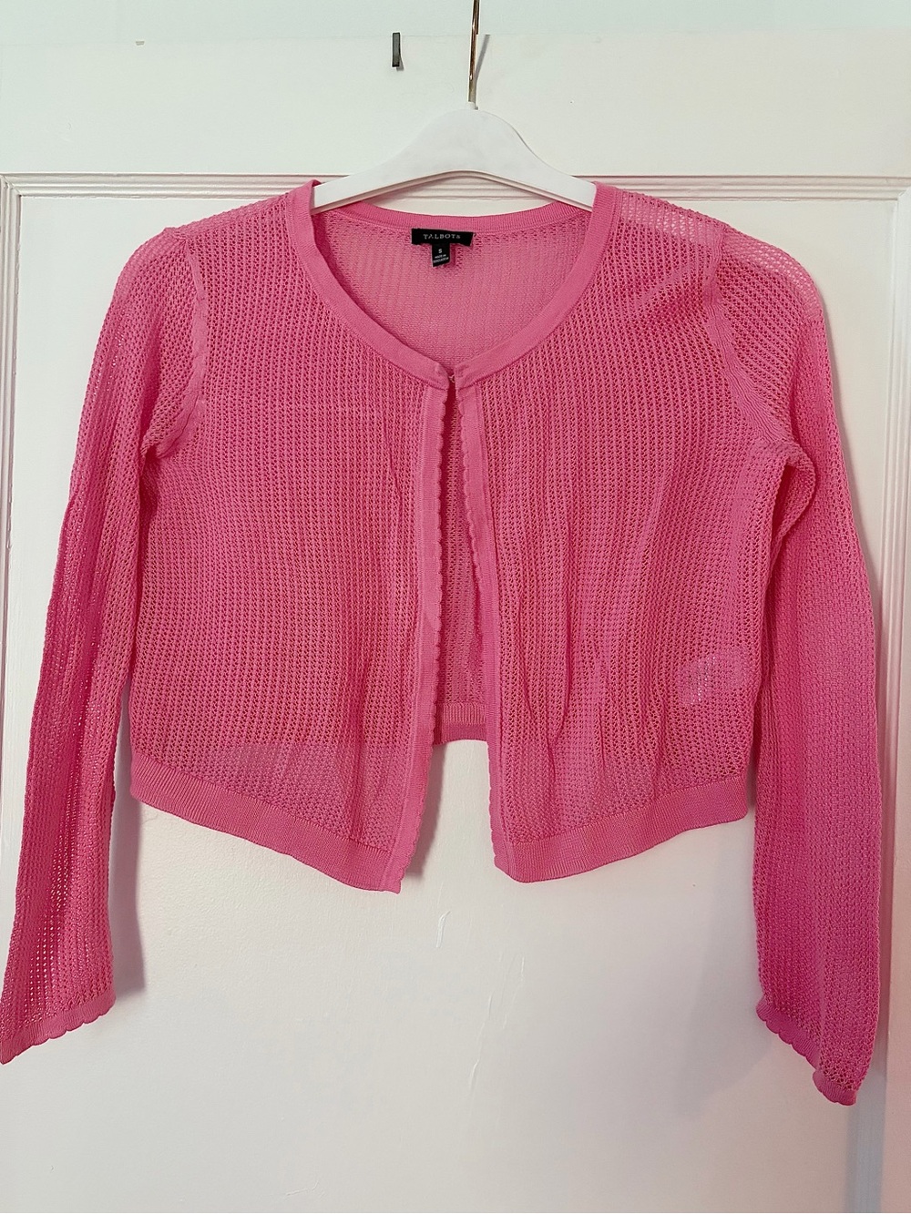 Talbots Pink Openwork Cropped Cardigan